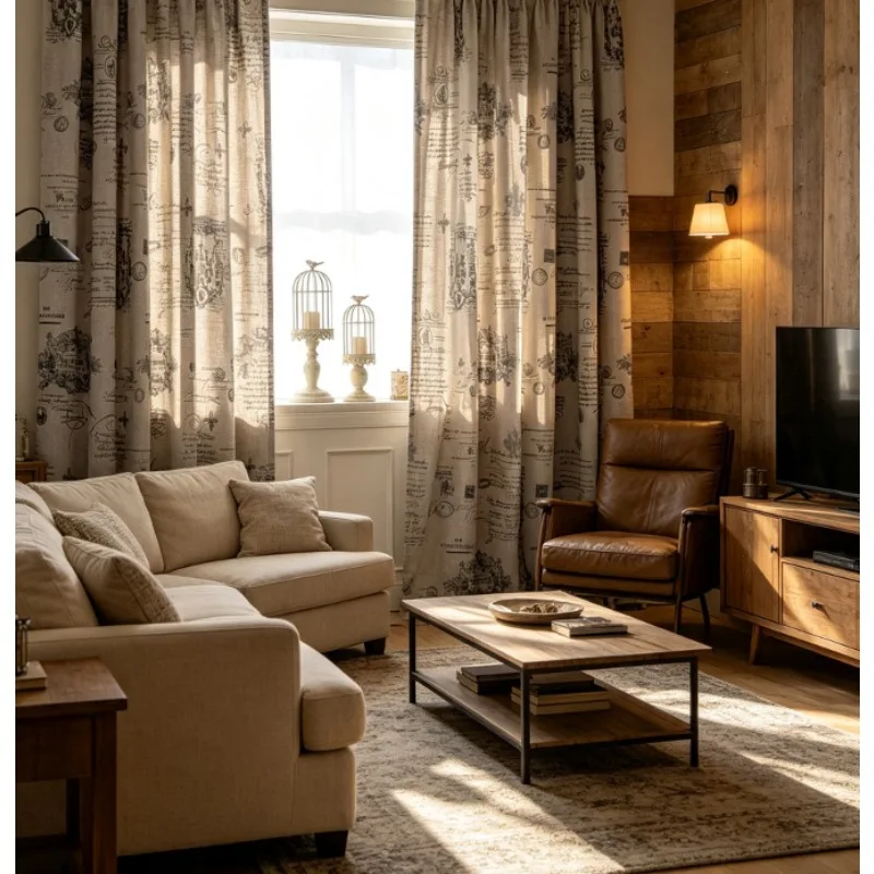 Modern Nordic Roman Printed Cotton and Linen Curtains Living Room Bedroom Balcony Curtains