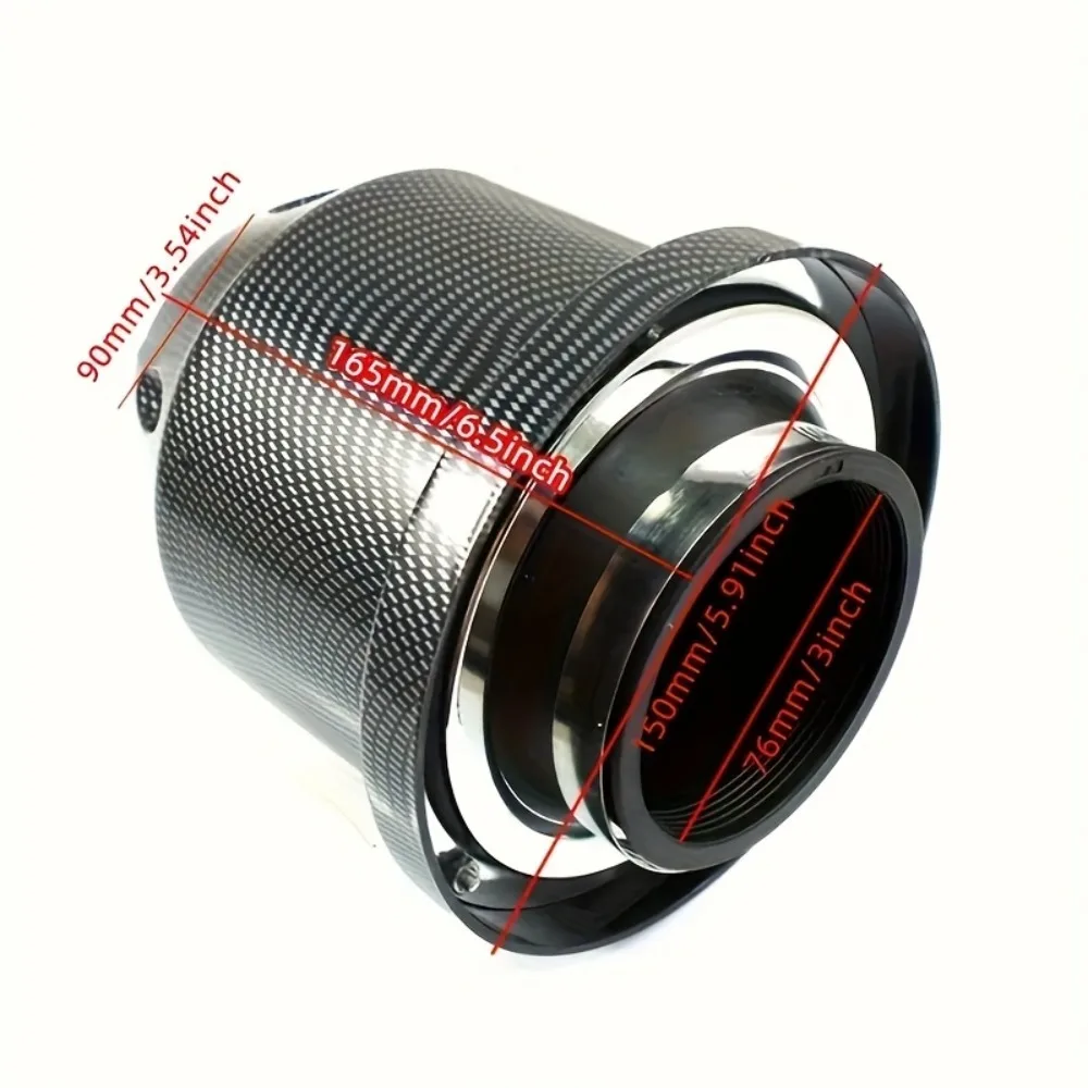 Auto Performance Mod Parts Carbon Shell Air Cleaner 3 Inch Universal Reusable Intake Mushroom Filter with Replaceable Cap