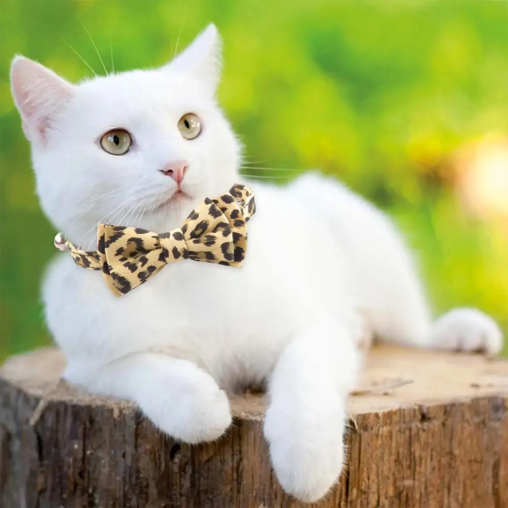 Elegant Pet Collar Stylish Leopard Print Pet Collar with Bow Tie Bell for Cats Small Dogs Adjustable Lightweight for Fashionable