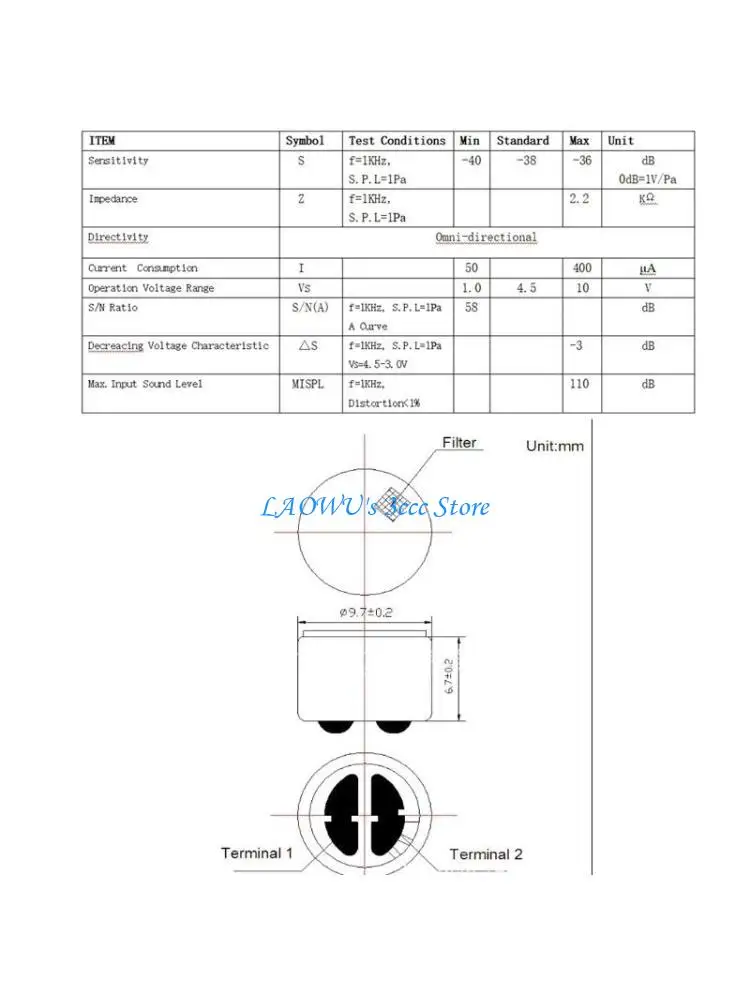 

Y8AD XHXDZ-9767 Electret Condenser Microphone 52-58db High Sensitivity Microphone Clear Sound Transmission Mics Replacement