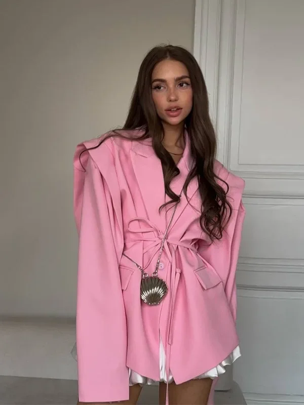 الشارع الدانتيل يصل المرأة السترة زر أصفر كم طويل التلبيب زر البدلة سترة 2025 الربيع الصيف سيدة فضفاضة أبلى غير رسمية