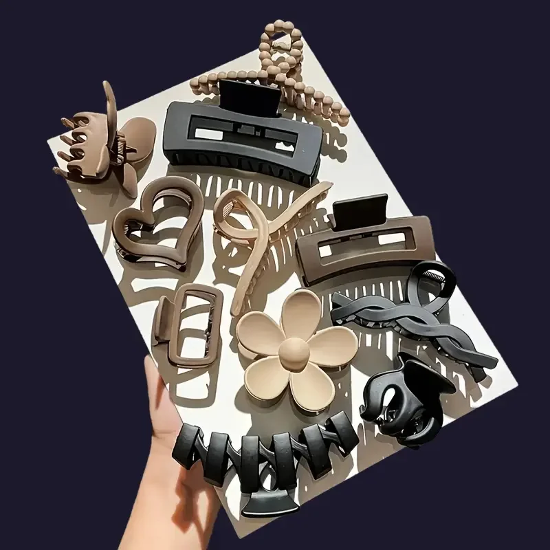 11Pcs 모듬 머리 발톱 클립 작업 여행 및 일일 사진 촬영을위한 다목적 우아하고 귀여운 헤어 액세서리 매트 디자인