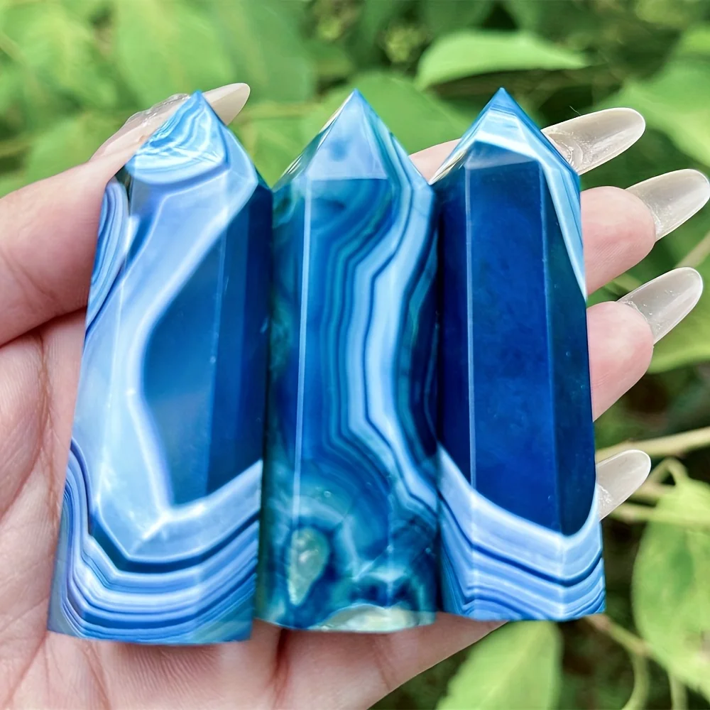 

1PC Elegant Blue Agate Crystal Tower -Natural Stone Material, Decorative Stone, for home Decor, Bohemian Style for Holidays,