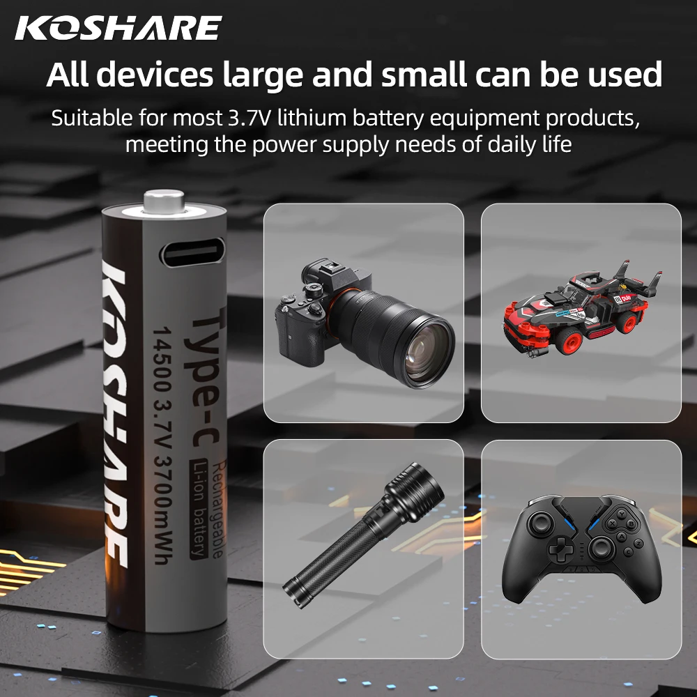 

KOSHARE 3.7V 3700mWh Li-ion Rechargeable Batteries 3700mWh Lithium Battery For Mouse Remote Control +Type-C Cable Storage Box