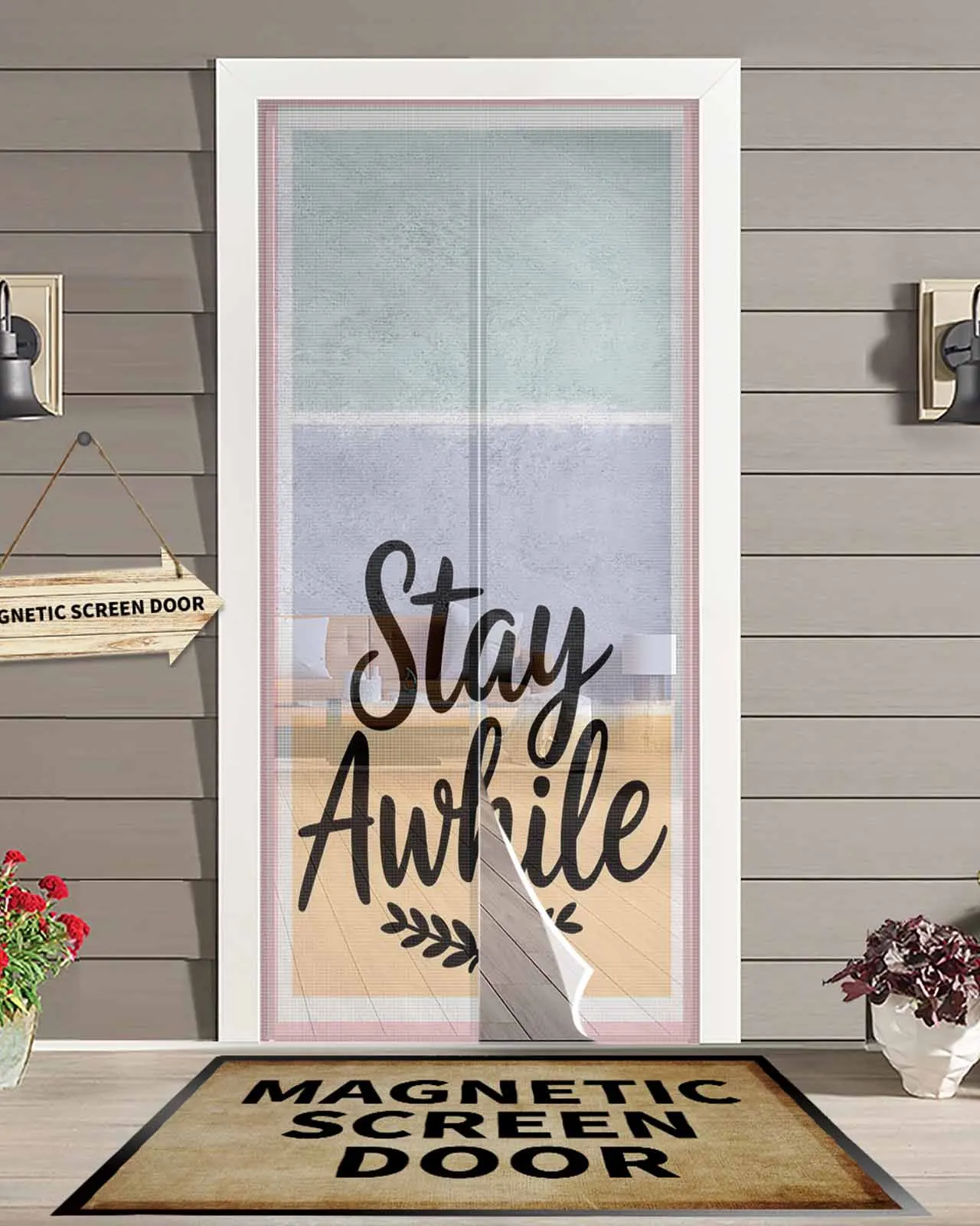 

Буква Stay Awhile, цветной блок, магнитная дверная занавеска для гостиной, спальни, дома, противомоскитная занавеска для двери