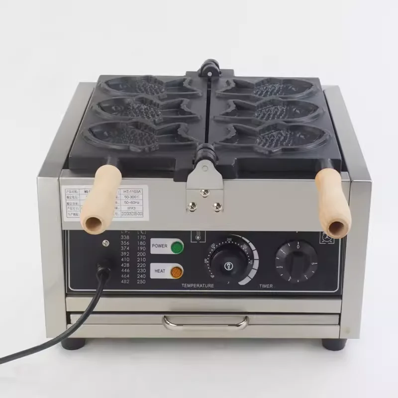 XEOLEO-máquina para hacer gofres con forma de pez, máquina para hacer helados Taiyaki, con revestimiento antiadherente eléctrico/Gas, 3 piezas, 1400W