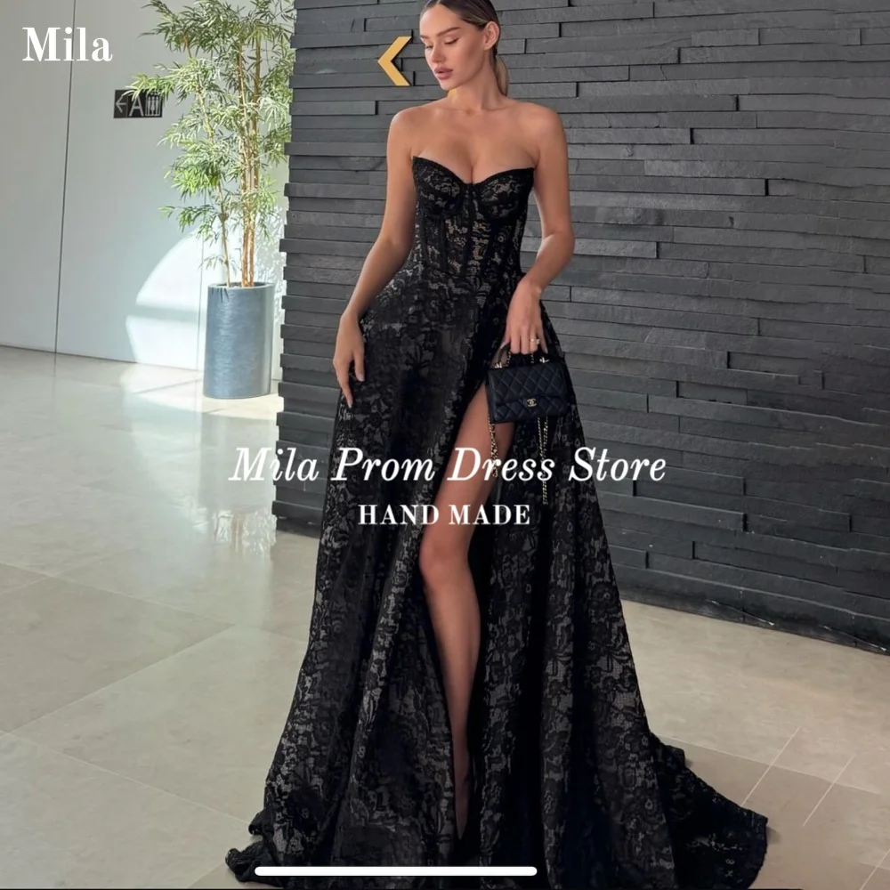 

Mila Customized Black Lace Vestidos De Fiesta Elegantes High Slit Sweetheart Prom Party Dresses A Line Formal Woman Robe Soirées