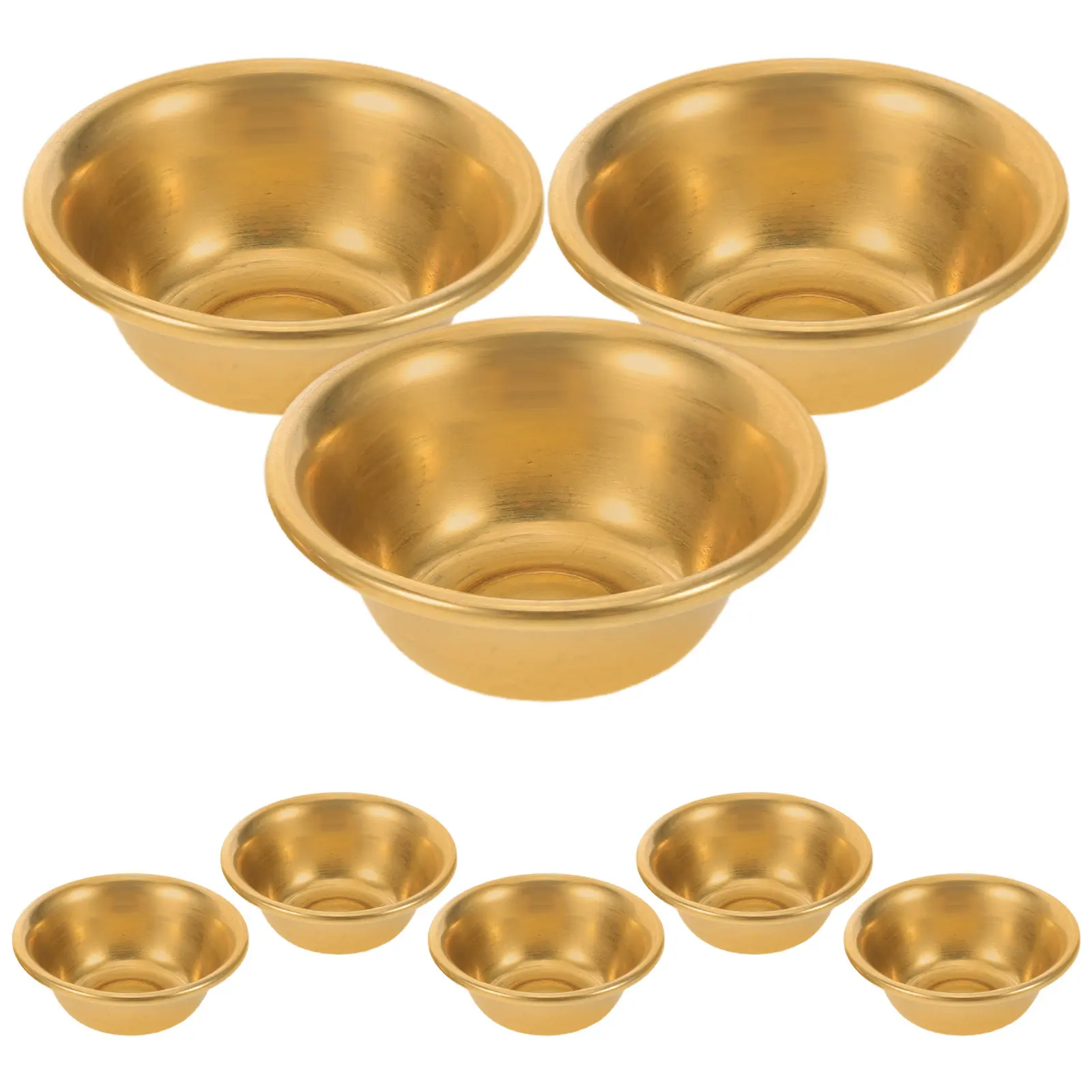 8Pcs Mini Copper Buddhist Bowls 2 Inch Brass Ritual Water Bowls Holy Offering Cups for Home Altar Temple Meditation Travel Use