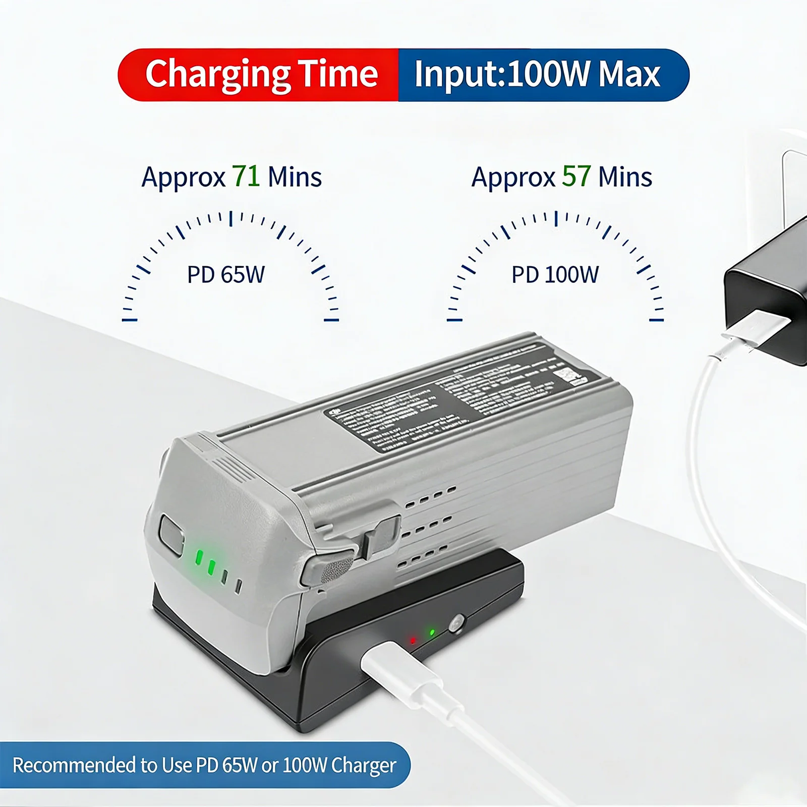 For DJI Air 3/Air 3S Drone Battery Single Port USB Charging Support PD 65W/100W Fast Charging Drone Charging Hub Accessory