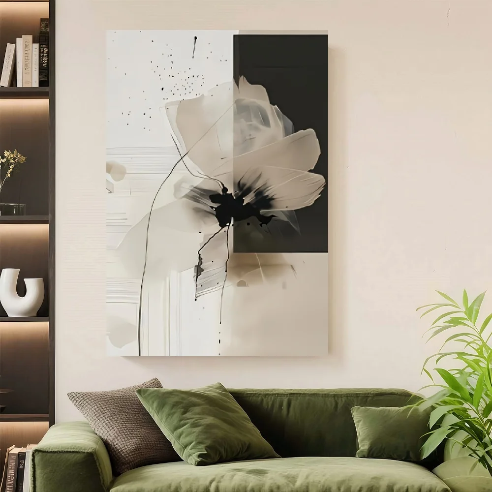 Framed Flat, Modern Abstract Floral Framed Canvas Wall Art - Frame Suitable for Home, Office Decor, Mother's Day Gift, Wrap-Arou