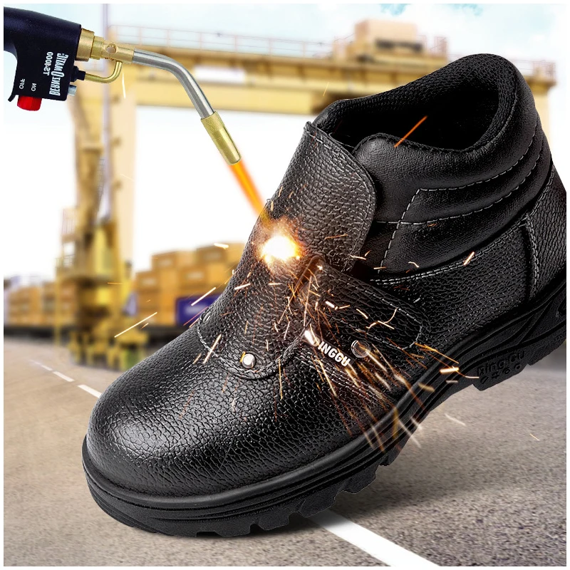 mens casual large size steel toe cap working safety shoes anti-pierce cow leather platform building site worker security boots