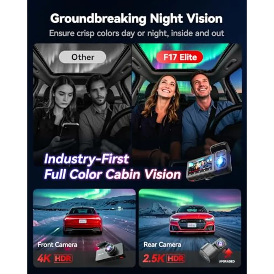 F17 Elite 4K Dash Cam 3 Channel, STARVIS 2 IMX678 and IMX675, 128GB Card, Full Night Color, 4K+2.5K+1080P Front and Rear Inside view 3