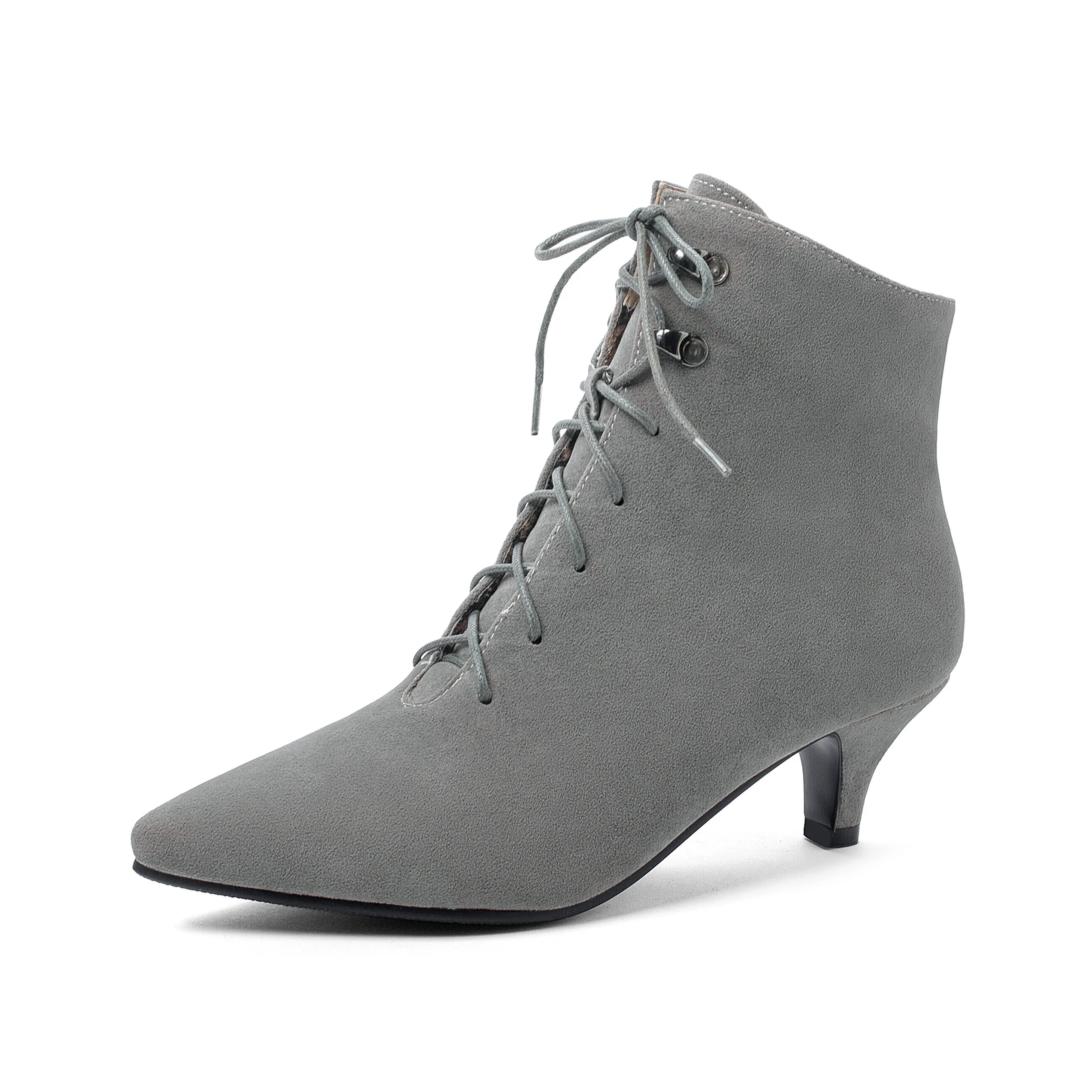 

Fashion Lace Up Ankle Boots For Women Casual Low Heels Pointed Toe Beige Gray Women's Ankle Boots Short Shoes Lady Large Size 48
