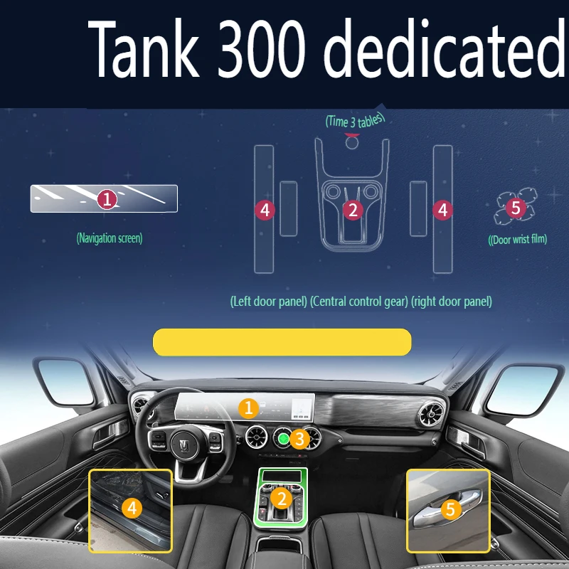 

Tpu Transparent Film for 2023-2024 Tank 300 Hi4t Car Interior Sticker Console Dashboard Screen Protective Film Car Accessories