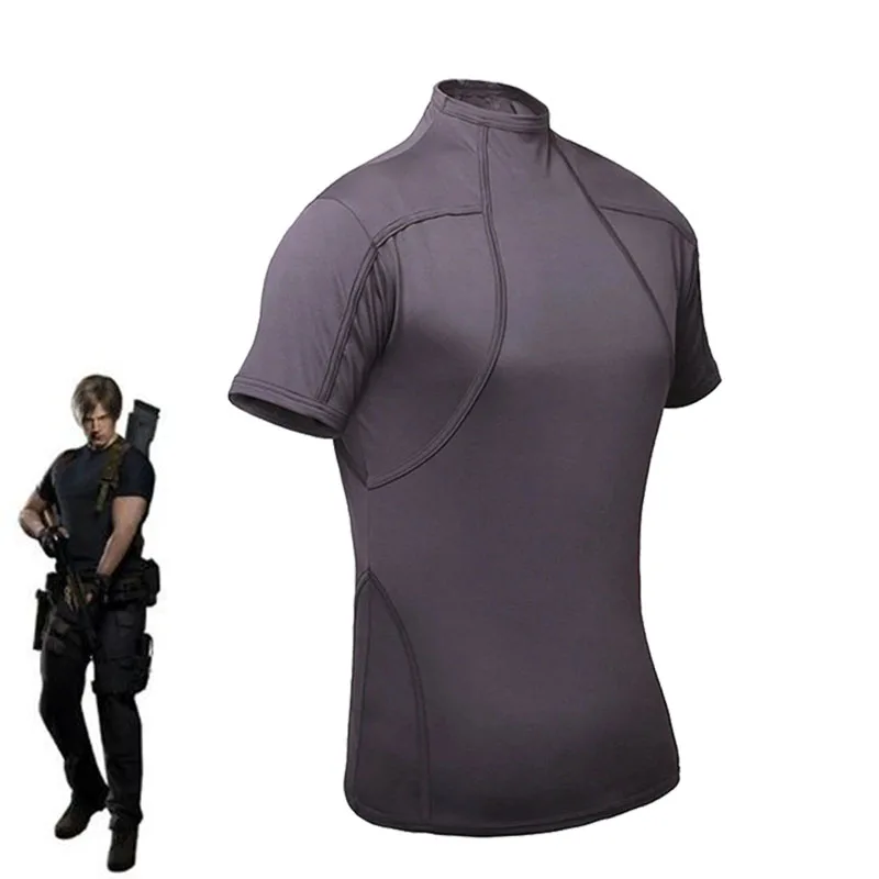 Resident 4 Leon Kennedy Cosplay Costume Grey T-Shirt Summer Evil Tee For Man