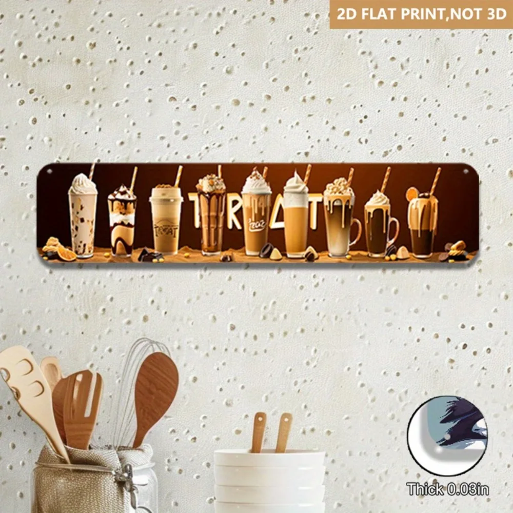 Letrero Metálico 2D de Aluminio de 4x16 Pulgadas, Decoración para Cafetería, Arte de Bebidas de Espresso, Caramel Macchiato, para Cocina, Panadería, Regalo para Amantes del Café