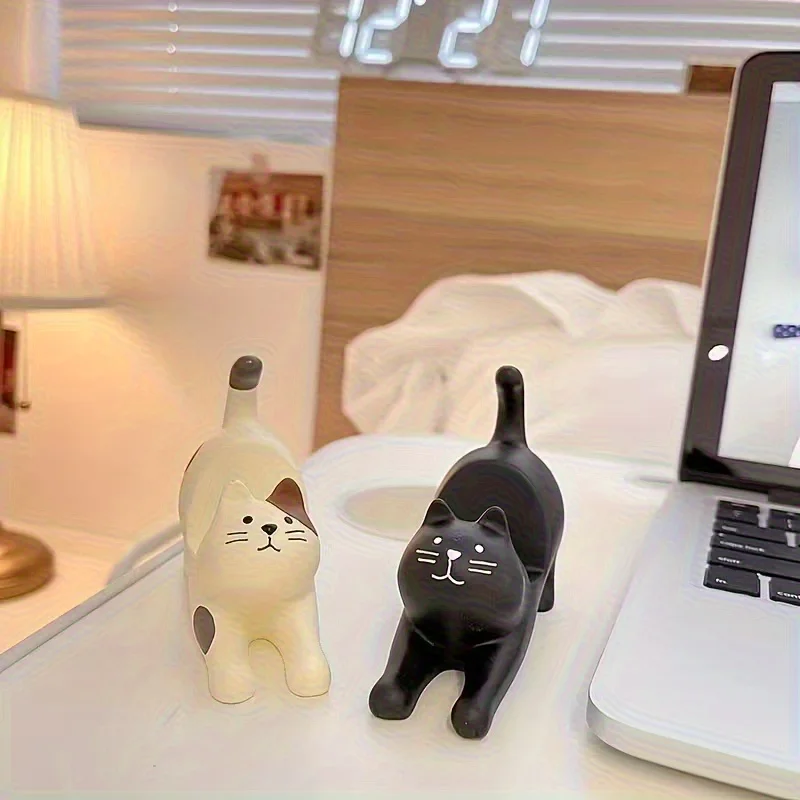 

Stretching Cat Figurine, Calico Cat Phone Stand, Desktop Decoration, Creative and Practical for Lazy Binge-Watching