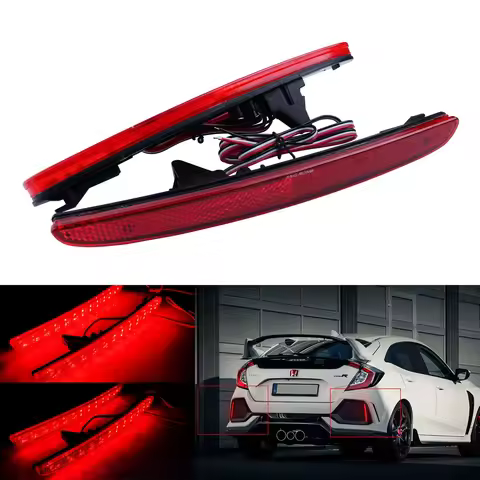 ANGRONG Red Lens LED Rear Bumper Reflector Brake Stop Light Fit For Honda Civic X FK Type R 09/2016-up