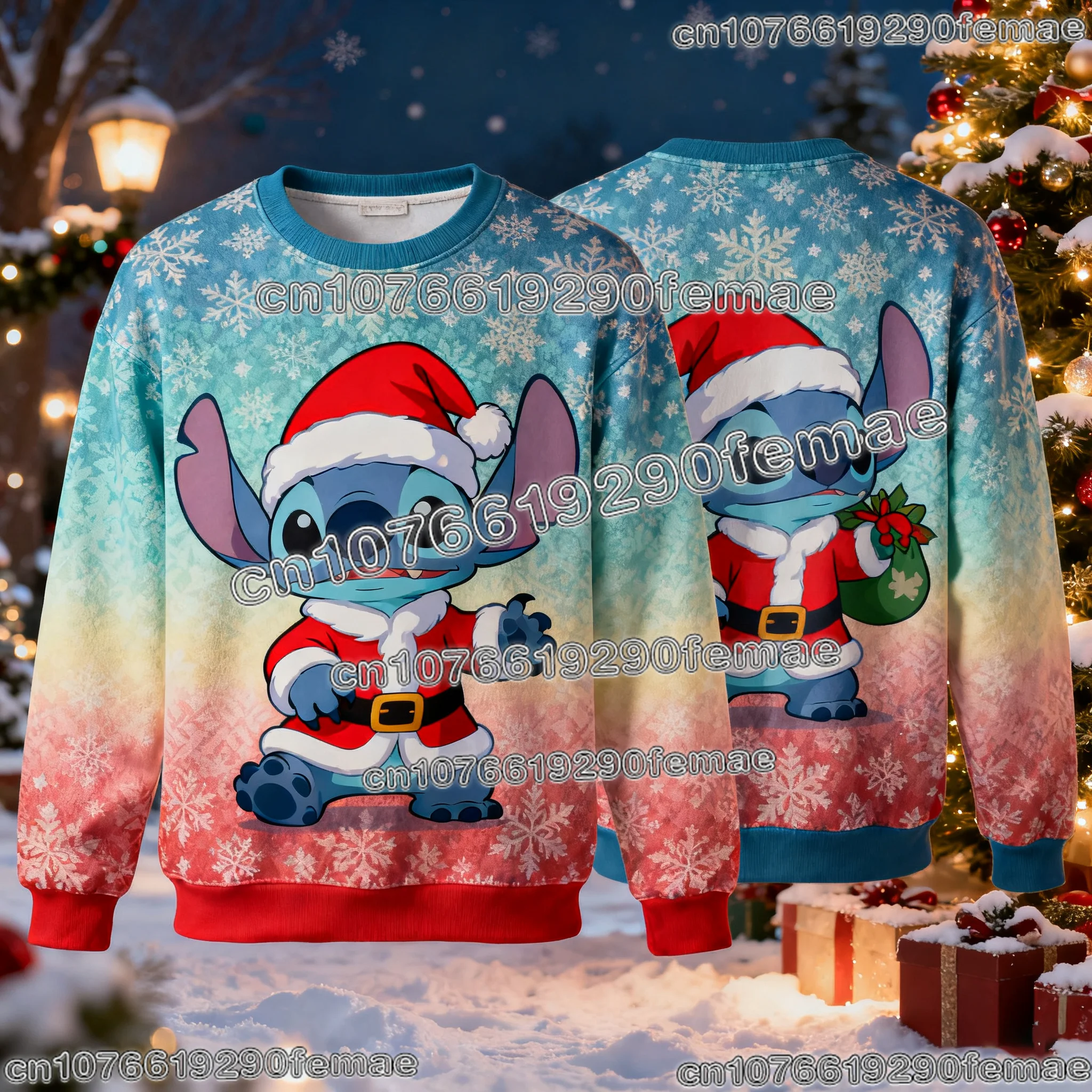 Trendy Stitch Cartoon Print Sweatshirt voor kinderen en volwassenen Comfortabele en stijlvolle trui voor dagelijks vrijetijdskleding en straat