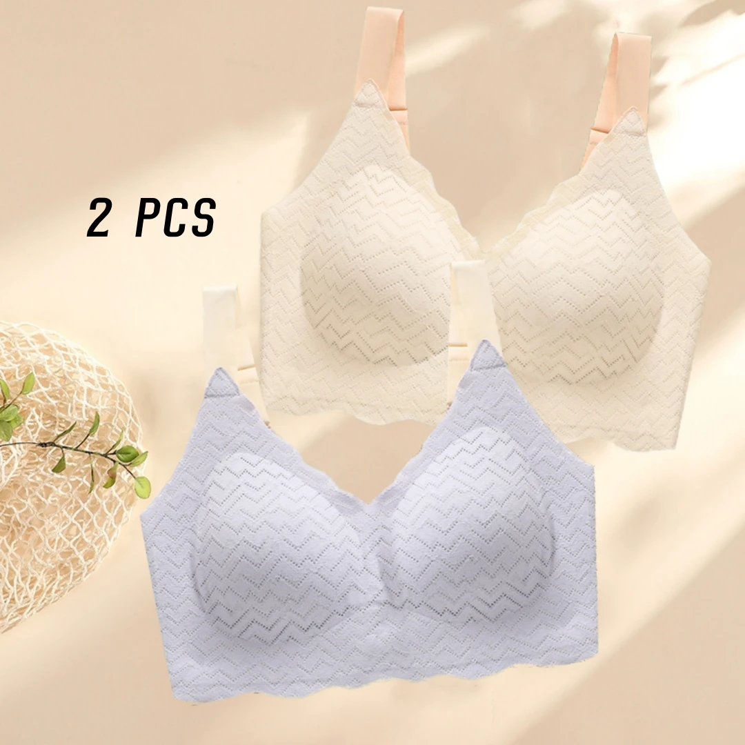 

New plus size Large Chest Small Thin Underwear Women's No Steel Ring Anti-sagging Paramilis One-piece Fixed Cup Contrast Bra