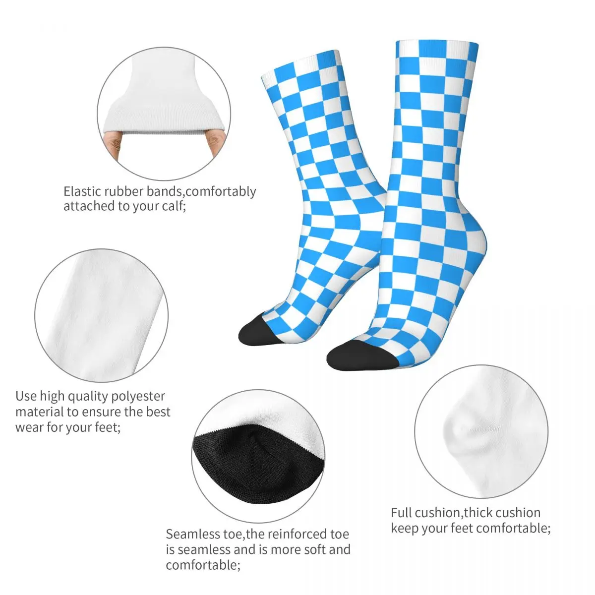 Fashion Men's Socks Casual Sky Blue And White Checkerboard Sock High Quality Women's Socks Spring Summer Autumn Winter