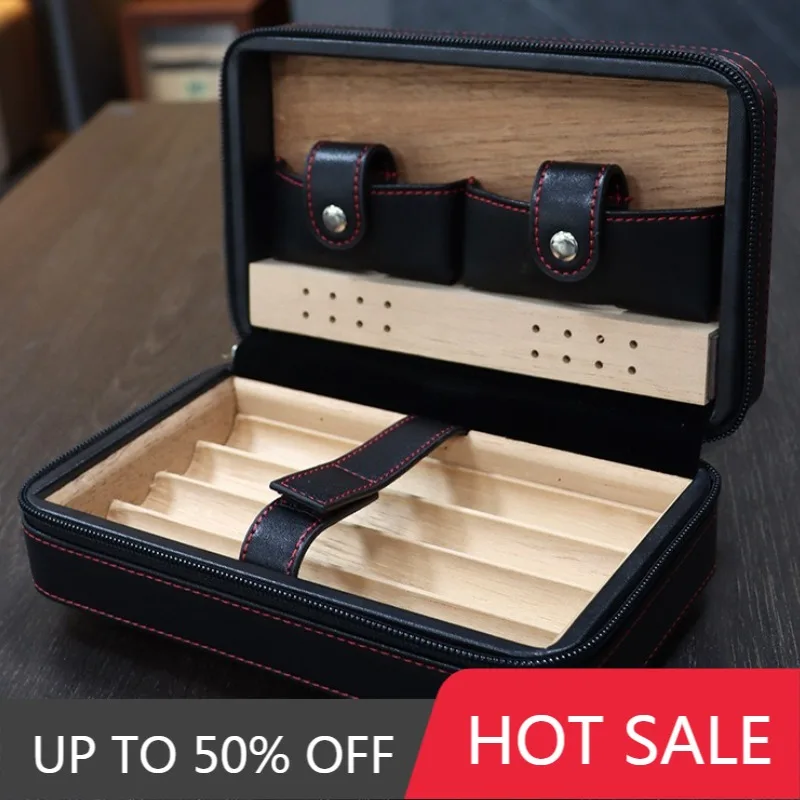 Cedar Wood Cigar Case Humidors Leather Retro Luxury Cigar Storage Box Import Portable Travel Humidor Smoking Cohiba Accessories