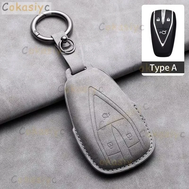 Leather Car Key Case Cover Fob for Changan CS35PLUS CS35 Plus CS55 PLUS CS75 PLUS Eado UNI-T UNI K Oushang X5 X7 EV 2019-2022