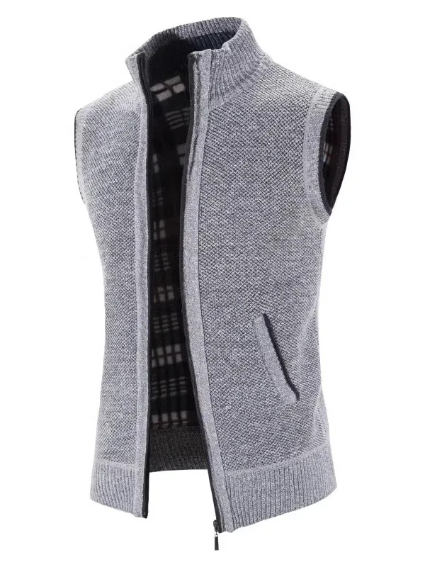 2026 New Solid Mens Sweaters Autumn Winter Warm Zipper Sweaters Vest Men Casual Knitwear Sweatercoat Male Sleeveless Cardigan