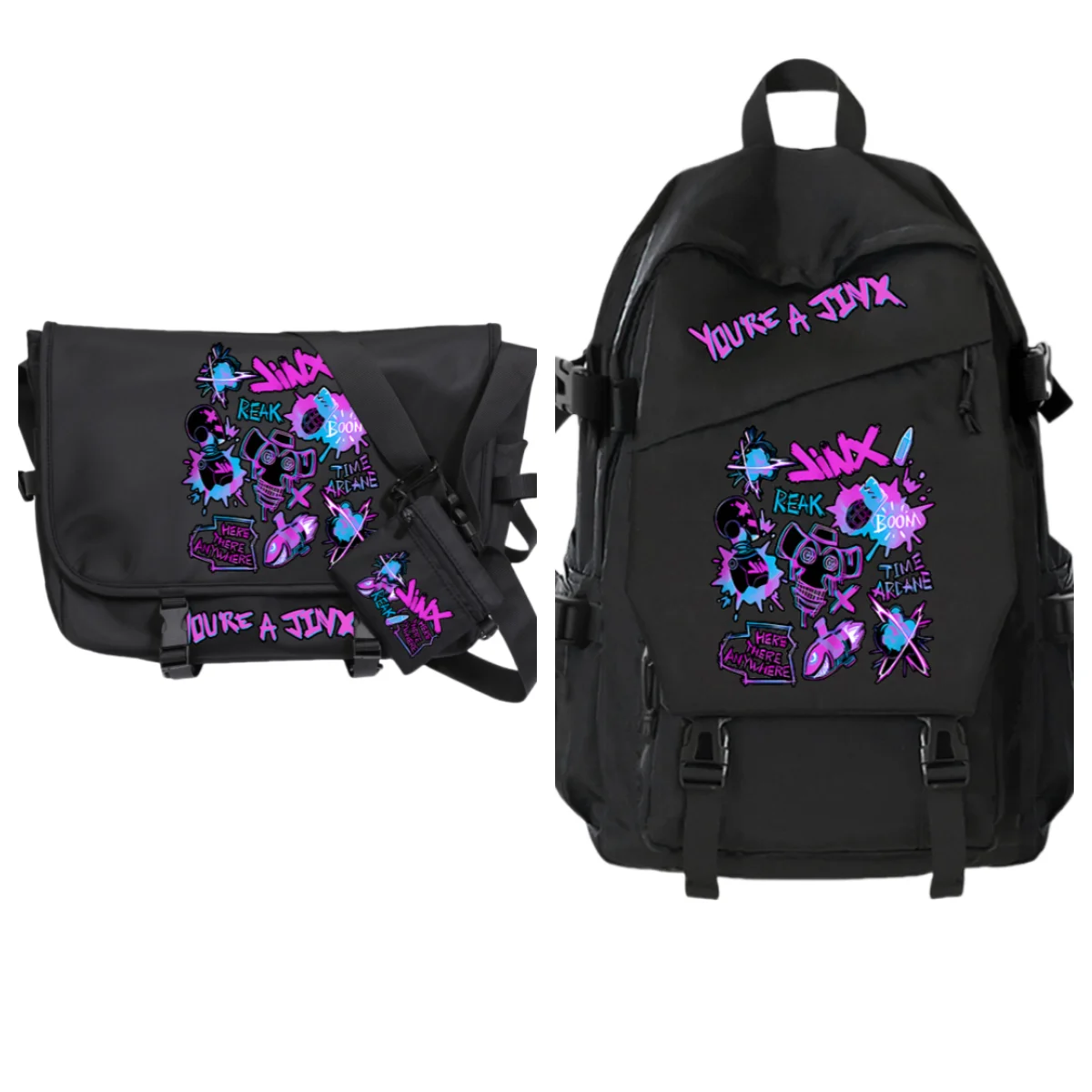 

LOL Game Peripheral Jinx Shoulder Bag Schoolbag Backpack Creative Trend Arcane Cartoon Anime And Animation Polyester Graffiti