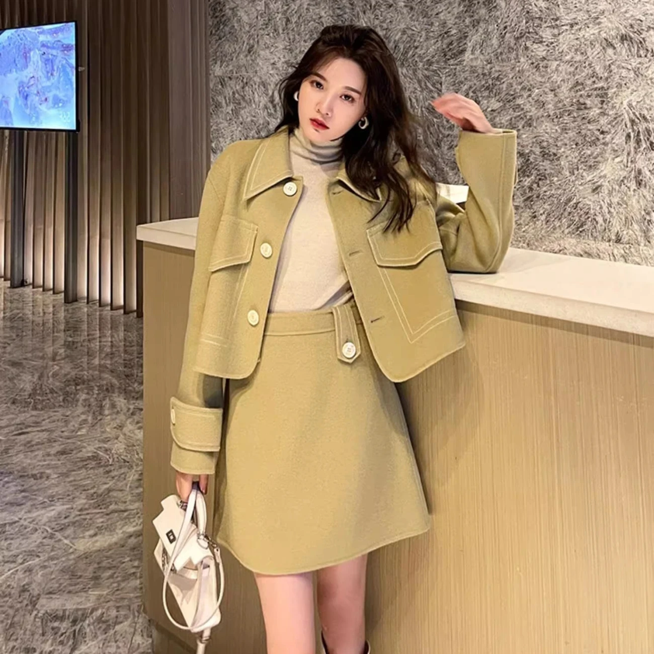 

Spring Autumn Feminine Fashion Denim Two Piece Set Ladies Short Cowboy Tops Skirts Outfit Korean Women Long Sleeves Jeans 2PCS