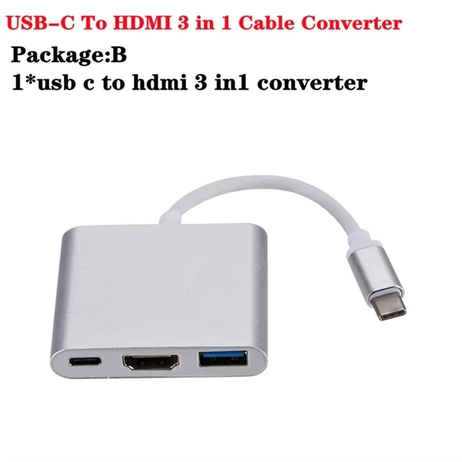 YIGETOHDE 3 in 1 Type C To HDMI-compatible USB 3.0 Charging Adapter USB-C 3.1 Hub For Mac Air Pro Huawei Mate10 Samsung S8 Plus