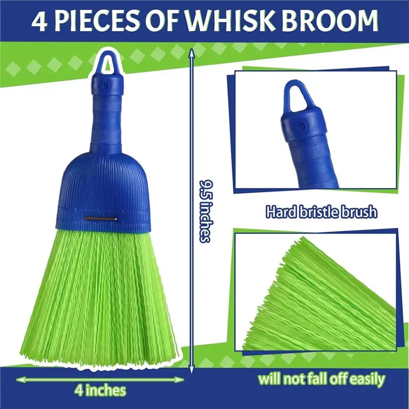 AA81-Indoor Porches For Cleaning 4 Pcs Whisk Broom Poly Fiber Handheld Brush Outdoor Car Broom With Hang Hole Hand Brush