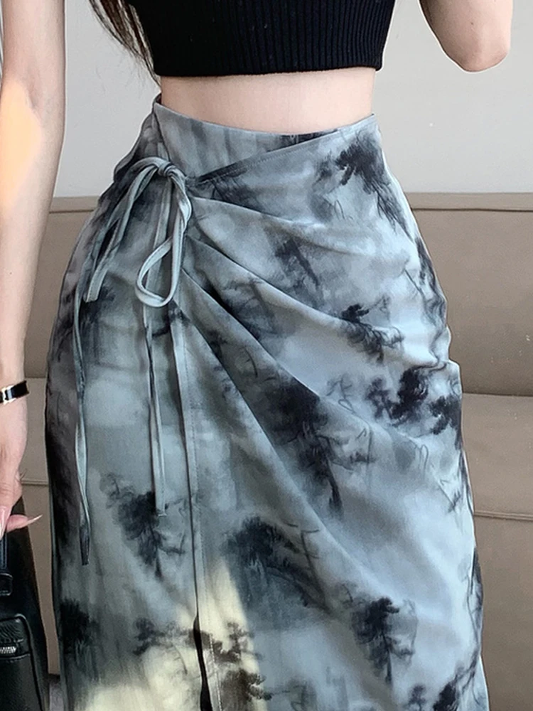 

Midi Skirts For Women High Waist A-line Simple Elegant Summer Office Print Skirts Female New Korean Style Skirts Women