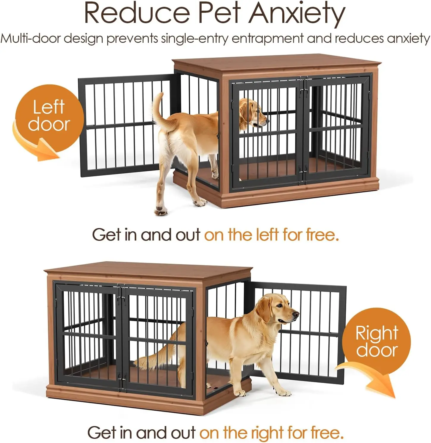 42 بوصة أثاث من الخشب الصلب للكلاب - بيت الكلب داخلي للطاولة النهاية، تصميم المزالج الصامتة المقاومة للمضغ