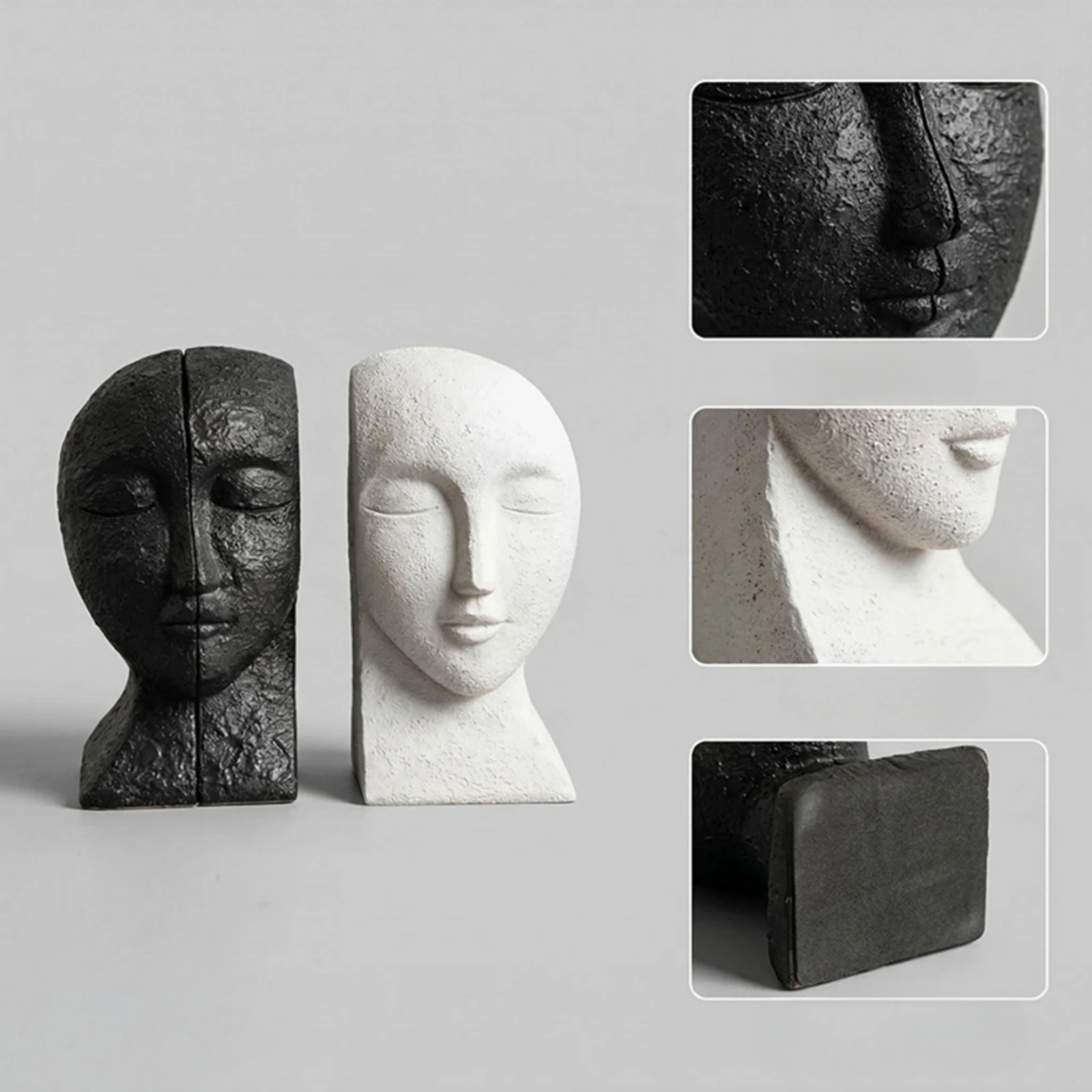 Facial Bookend Weighted Bust Bookend Stone Bookends Unique Decorative Book Ends Heavy-Duty for Living Room, Display Shelf
