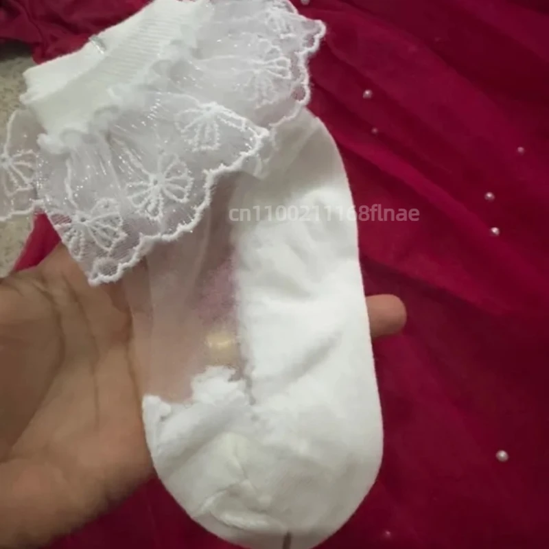 Calzini da ballo per ragazze Calzini corti estivi traspiranti in pizzo a rete sottile Calzini tubolari per performance di danza in pizzo principessa con fiocco disossato