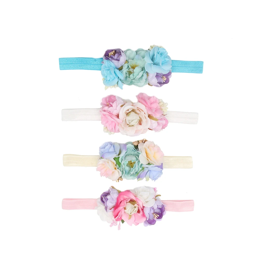 

4pcs Kids Headbands Baby Hair Bands Elastic Cloth Flower Headwrap Photography Props Headdress For Children Girl