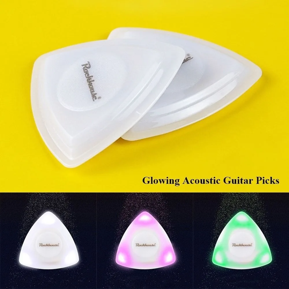 ABS Glowing Acoustic Guitar Picks Multicolors with LED Light Touch Luminous Electric Guitar Bass 4.1*4.1cm