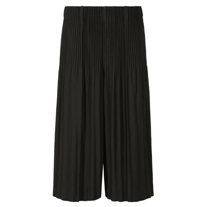 Pakaian Pria Berlipat Miyake Celana Potong Kaki Lebar Longgar Celana Panjang Tujuh Titik Potongan Lurus Pakaian Jalanan Ringan Musim Panas