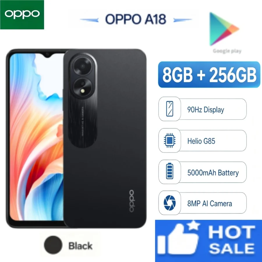 Hot Selling 2026 OPPO A18 Global Unlocked Smartphone 8GB RAM 256GB ROM Dual‑SIM 6.5 Inch HD+ Screen MediaTek Helio P35 Chipset