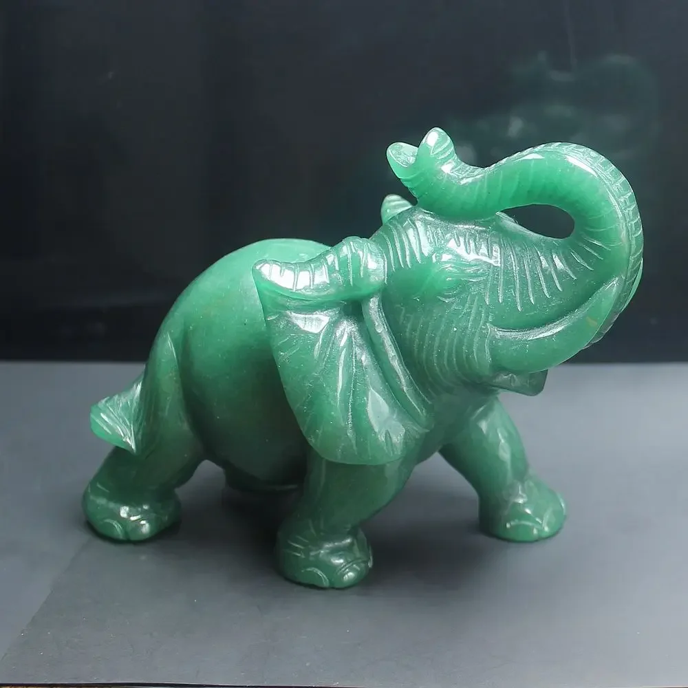 

Hand carved gemstone crystal natural green aventurine elephant figurine animal carving statue office home decor 5''