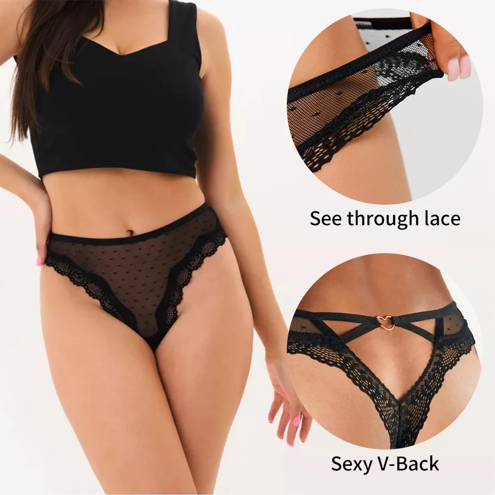 Varsbaby Sexy See Through Lace Thong Underwear for Women Erotic Hollow Out Brief Ultrathin Mesh G-String Panties Lingerie