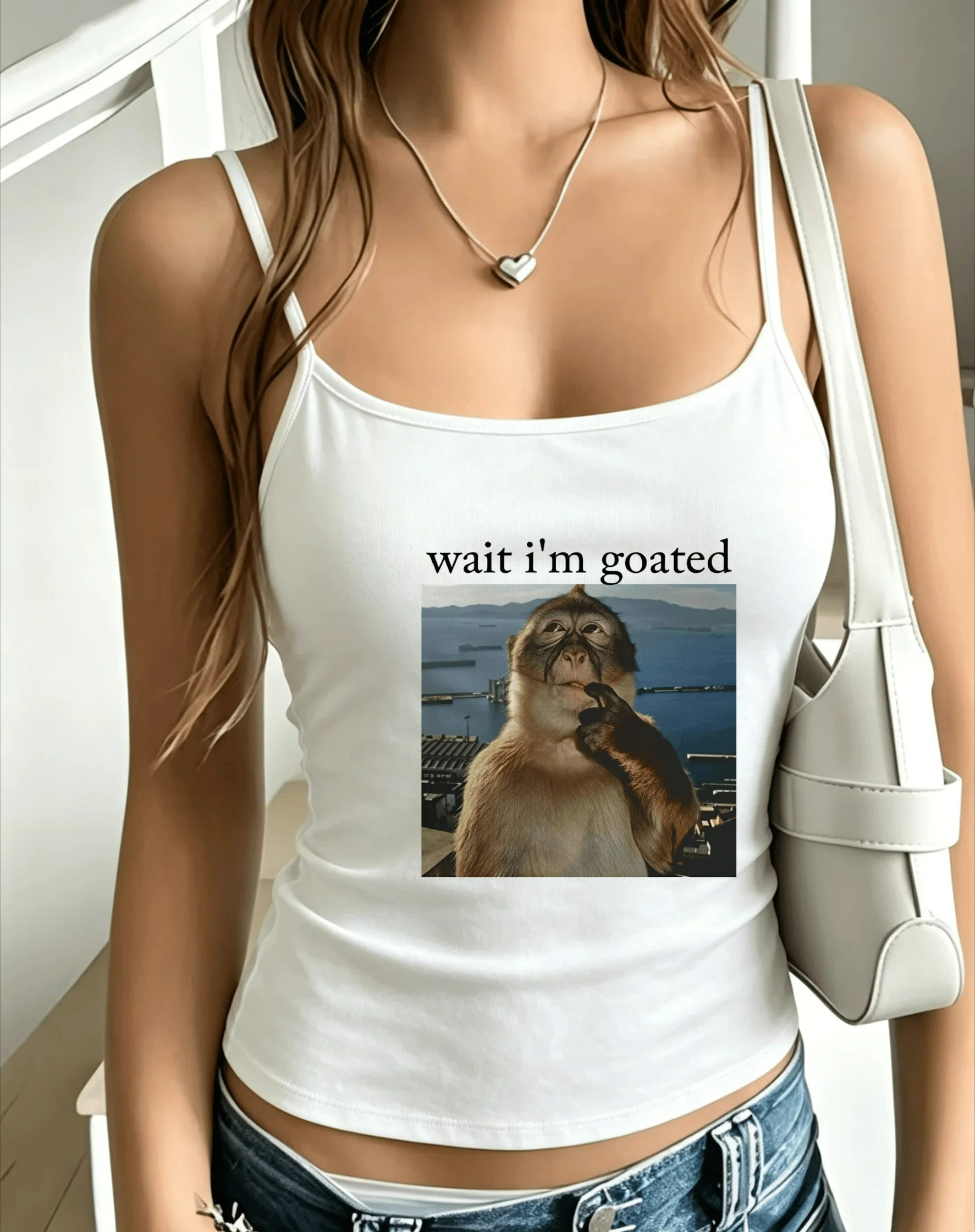 Slim‑Cut Sleeveless Tank Top Women Humor Monkey Meme Graphic Camisole Funny Text Motif Street‑Style Outfit Two Colors Available