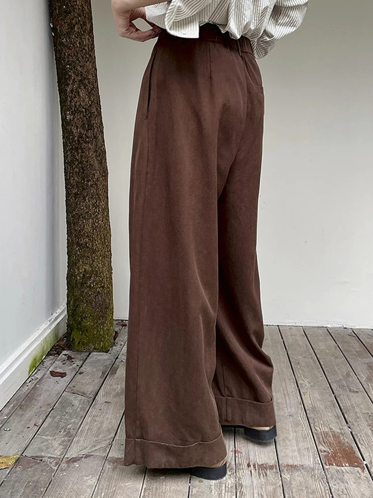 YERMORA, pantalones de pierna ancha informales con hebilla plisada de color café de cintura alta para mujer, pantalones nuevos sueltos, moda de tendencia, otoño 2025