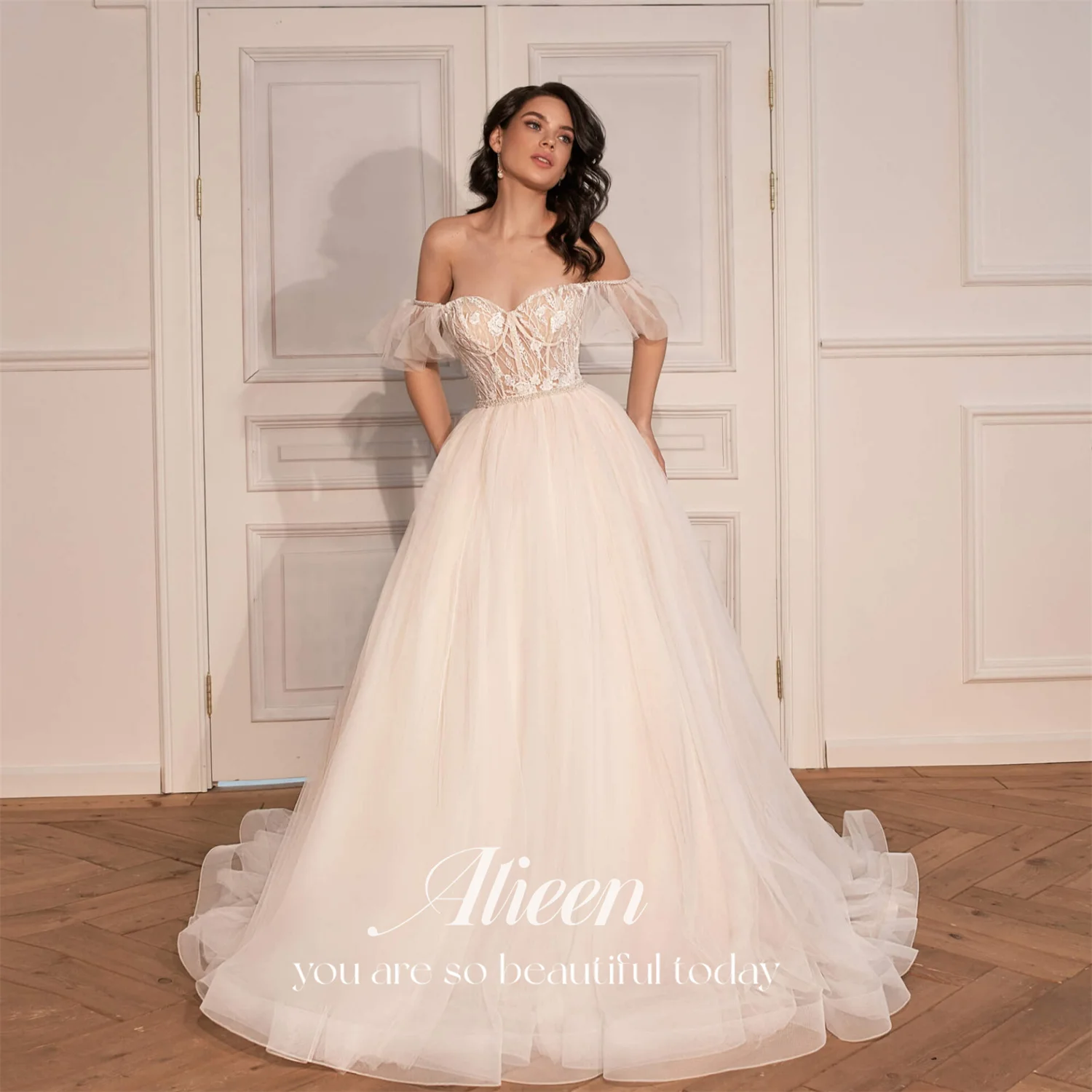 

Evening Dress Women European Ivory Tulle Off-Shoulder Ball Gown Bow Formal Events Aileen Short Floor-Length 2026 New Customized