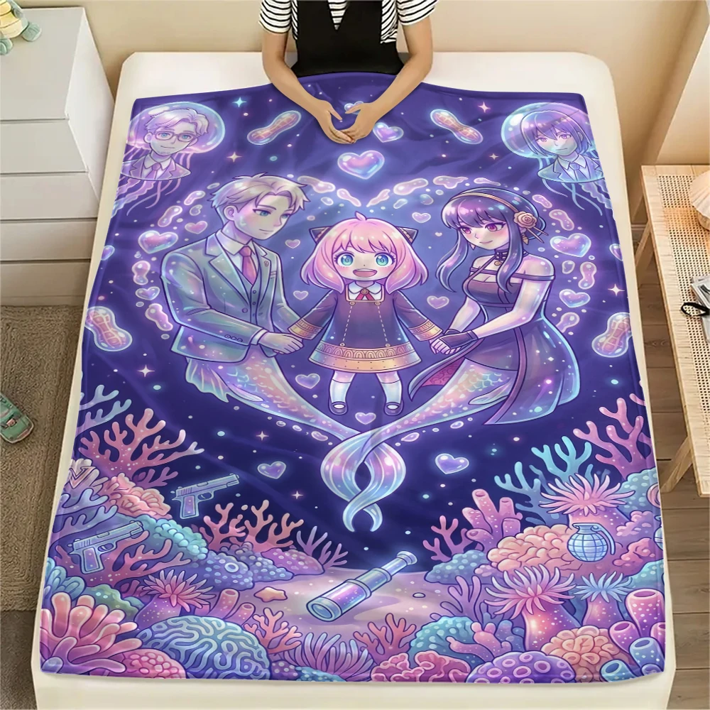 Spy x Family Character Print Flannel Blanket Comfortable Warm Throw for Home Sofa Bed Chair Travel Picnic Stylish Decor-Xin