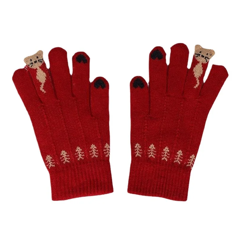 Зимние перчатки с мультяшными кошками, ветрозащитные теплые перчатки с сенсорным экраном, утепленные перчатки с полным пальцем для верховой езды, осень-зима, новинка