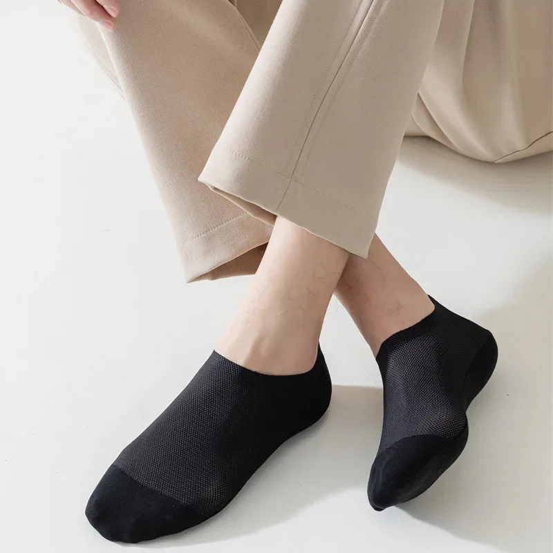 1Pairs Men's Soft Breathable No-Show Socks High Quality Comfortable Casual Boat Sock Solid Color Silicone Non-slip Sox Slippers