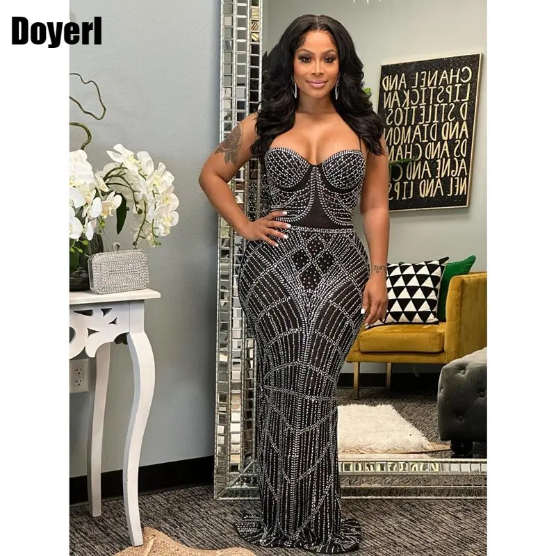 Luxo strass bodycon maxi vestidos para festa de casamento vestido de noite elegante fenda sem costas brilhante longo vestido de aniversário