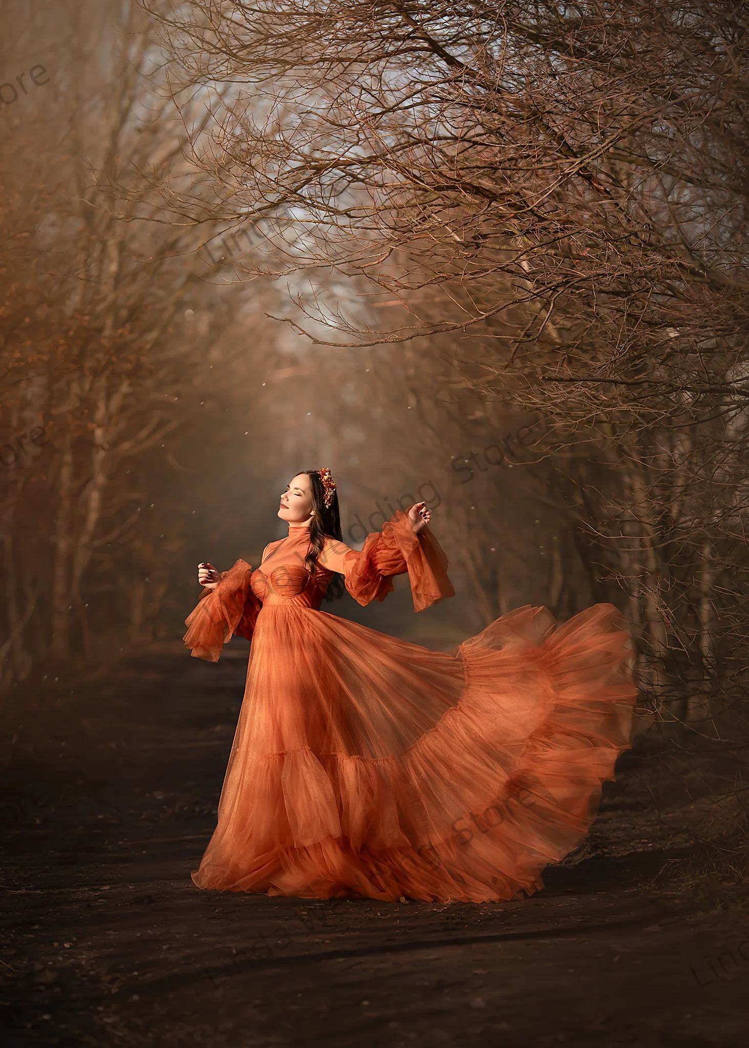 リンダフォトマタニティドレス女性用Aラインチュールフルスリーブガラガウンカスタマイズフロアレングス妊娠中のベビーシャワーガウン